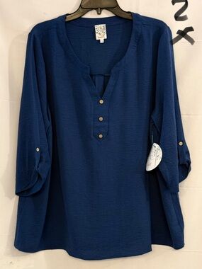 NAIF Deep Blue Button-Placket V-Neck Tunic